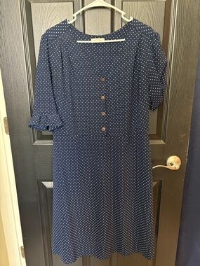 Monteau Navy and White Polka Dot Midi Dress